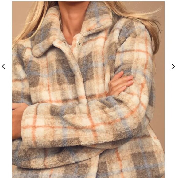 EN SAISON Plaid Faux Shearling Jacket In Multi Size Small - Picture 2 of 8